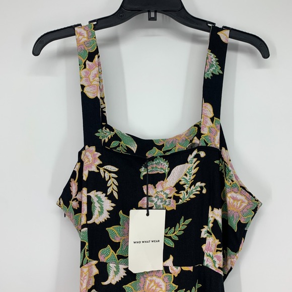 Who What Wear Dress Womens Size XL Linen Blend Black Floral Print Belted Midi - Picture 4 of 12